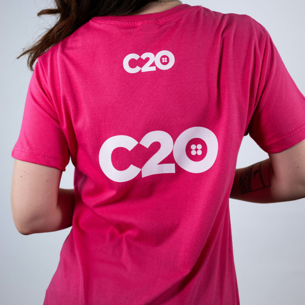 Pink t-shirt featuring Centre Back logo placement.